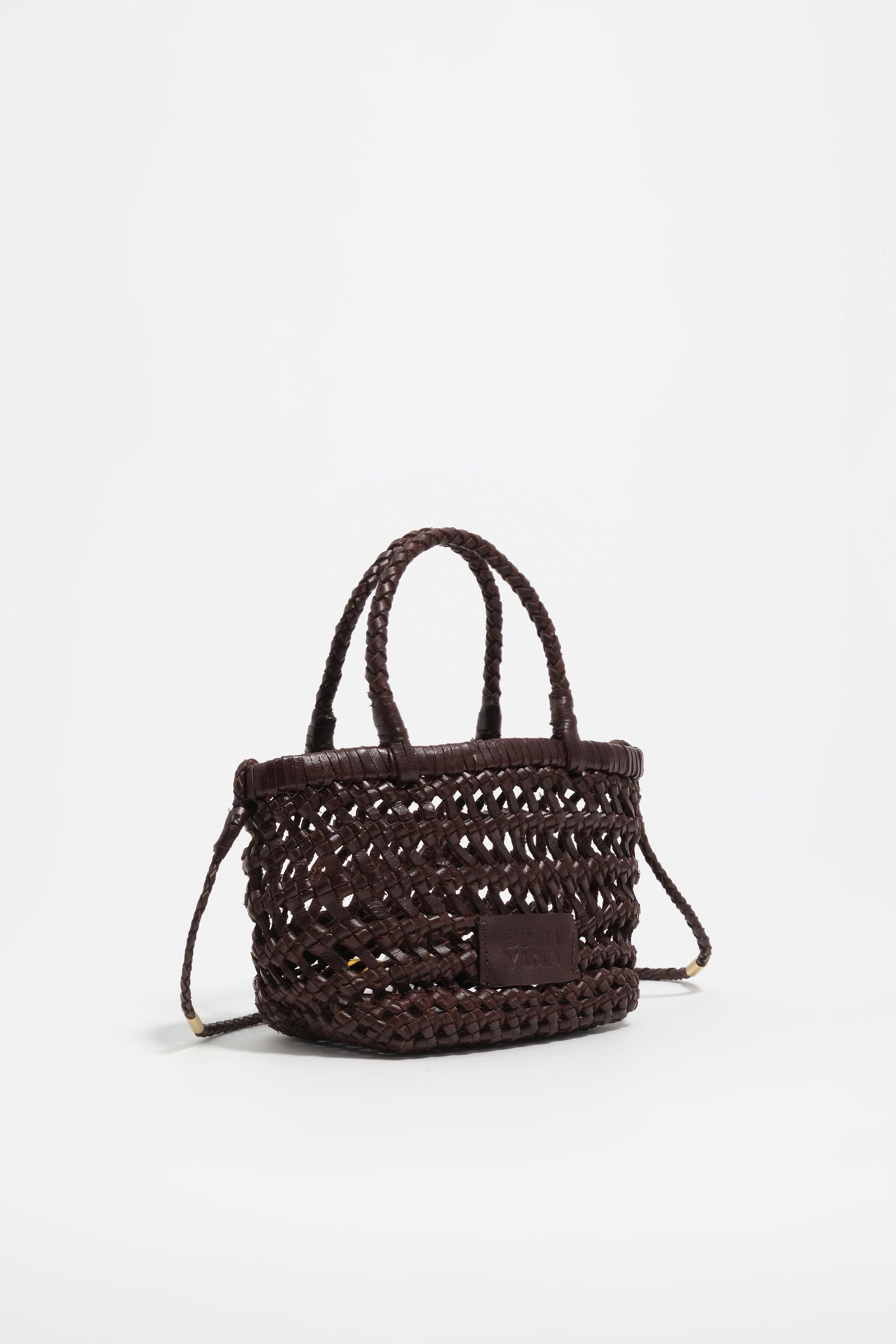 Mörkbrun mini flätad läderbagage