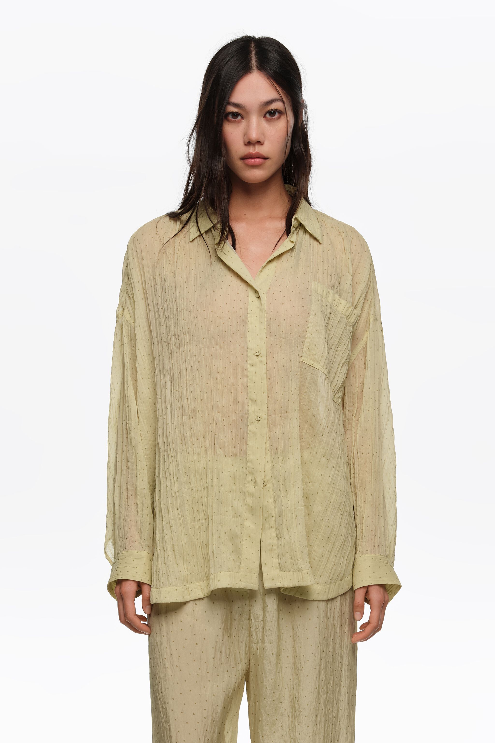 Olive mini Dots vikta oversize-skjorta