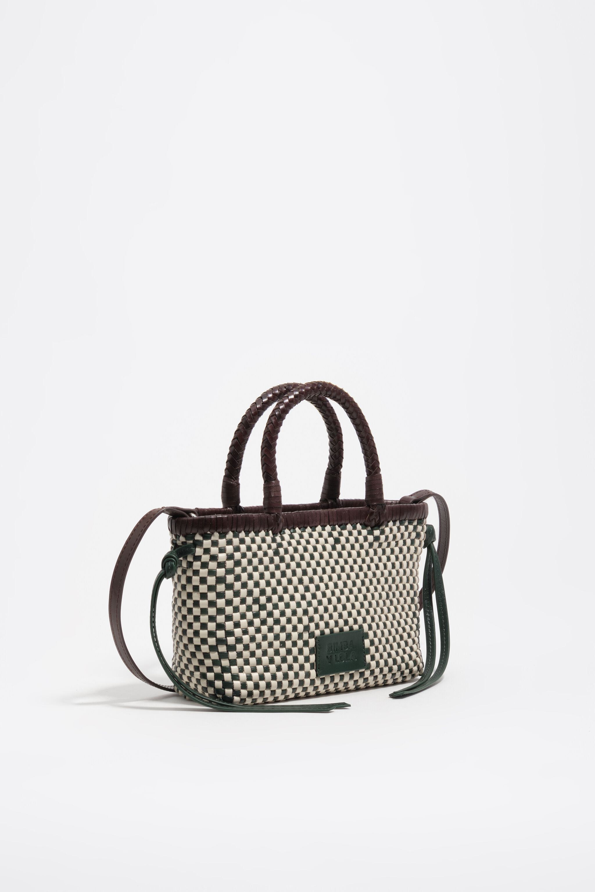 Mörkgrön mini flätad läderbagage