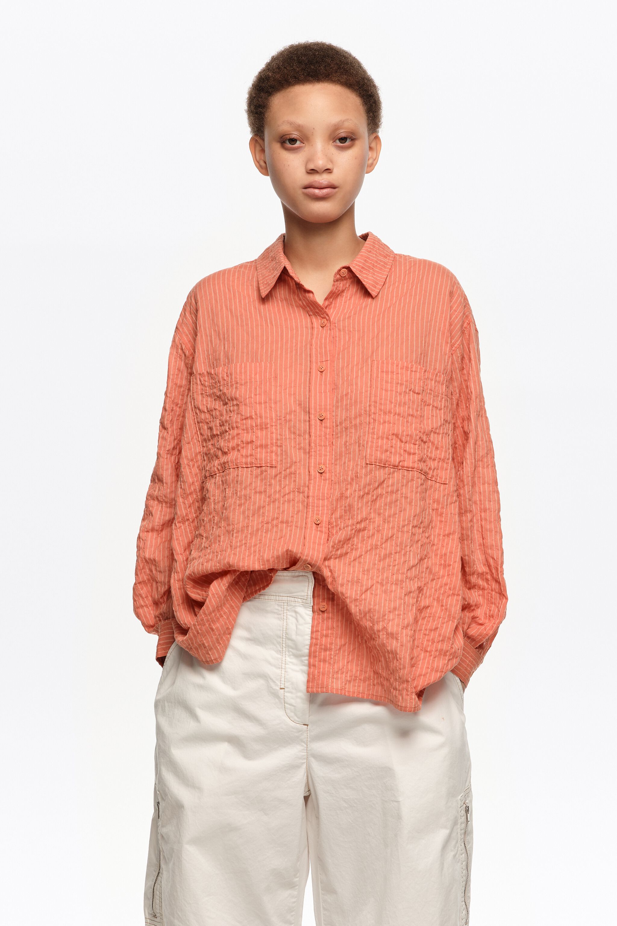 Orange texturerad bomullskjort