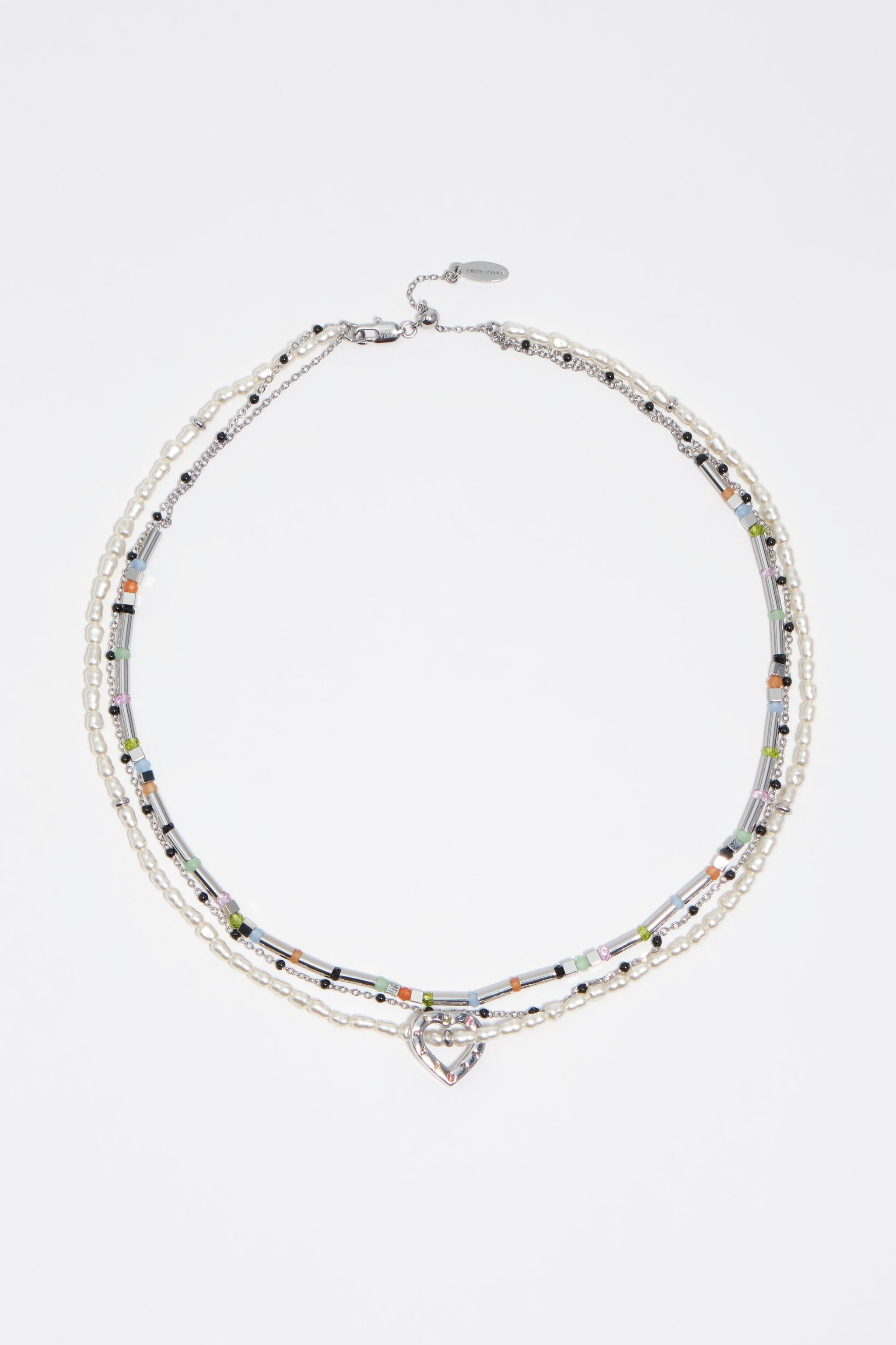 Tredubbel silver kedja halsband med perlor hjärta logotyp