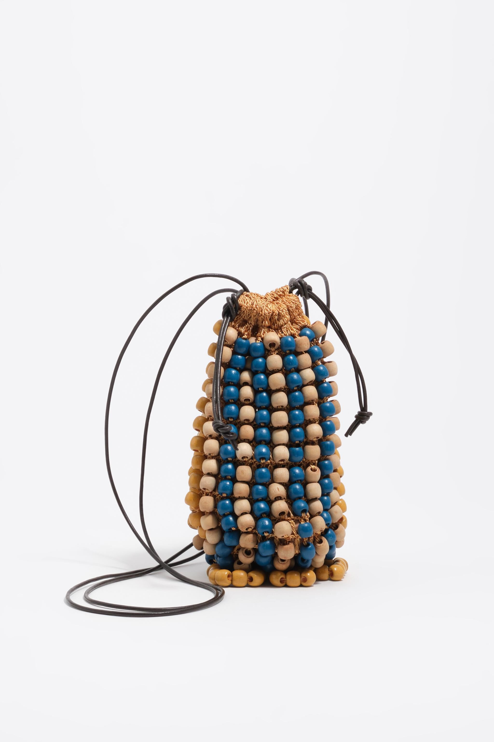 Blå krochet mini-tas