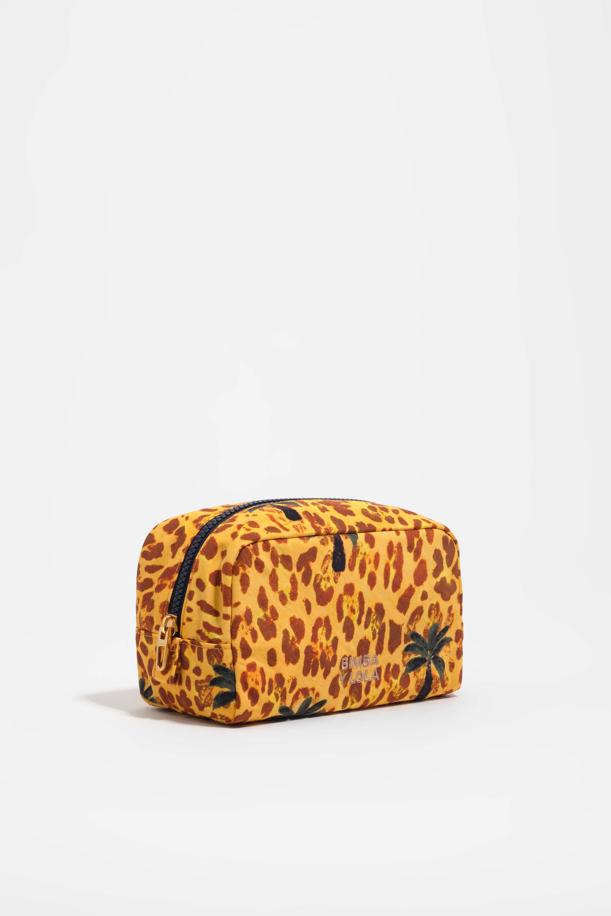 Liten gul leopardpalma nylon-makeupfodral