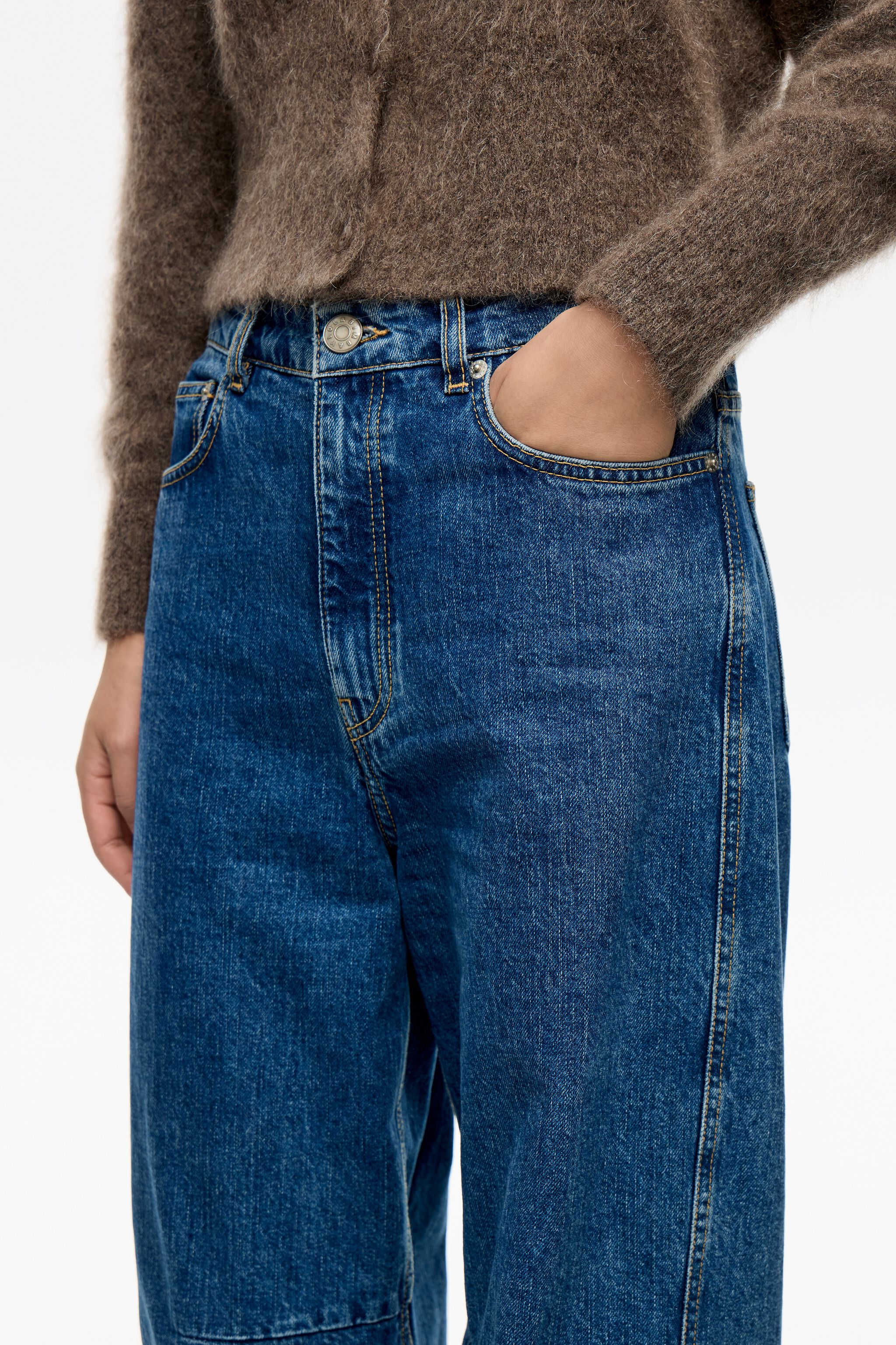 BARREL - Blå midhöga jeans