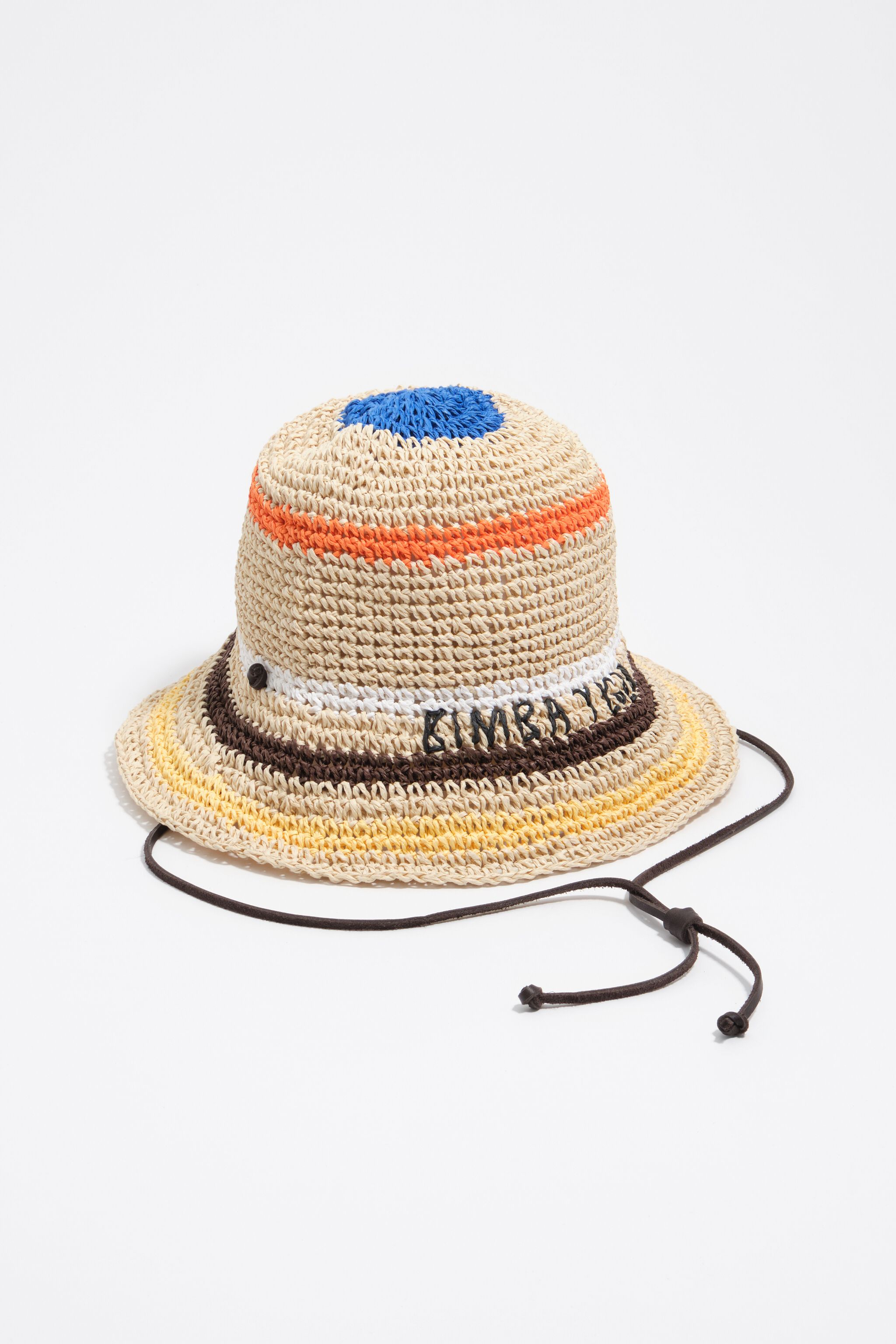 Hatt i raffia-effekt med flerfärgade streck