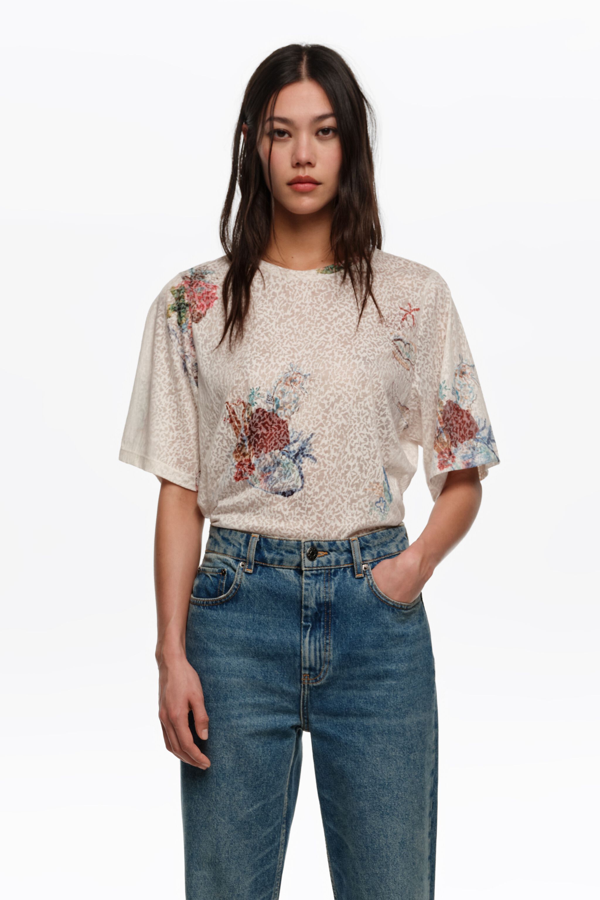 Offvitt Seabed devoré rät släppad T-shirt