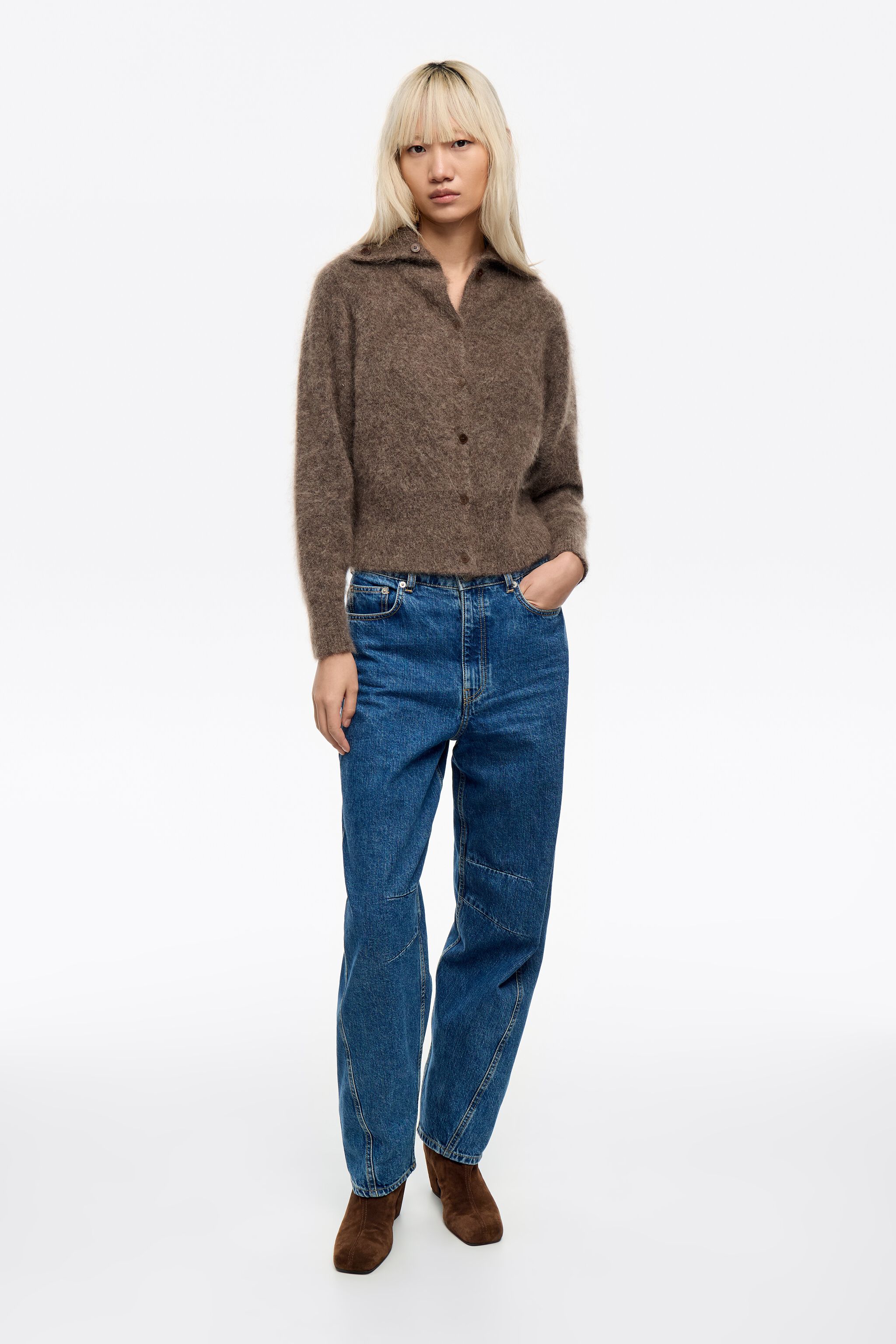 BARREL - Blå midhöga jeans