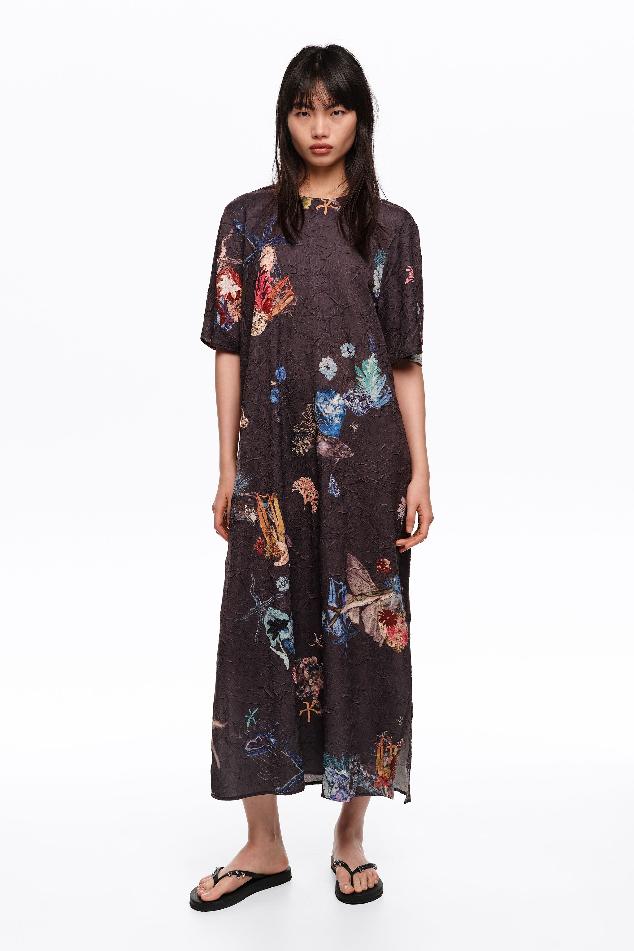 Seabed anthracite rynkad stickad mididress Seabed anthracite rynkad stickad mididress