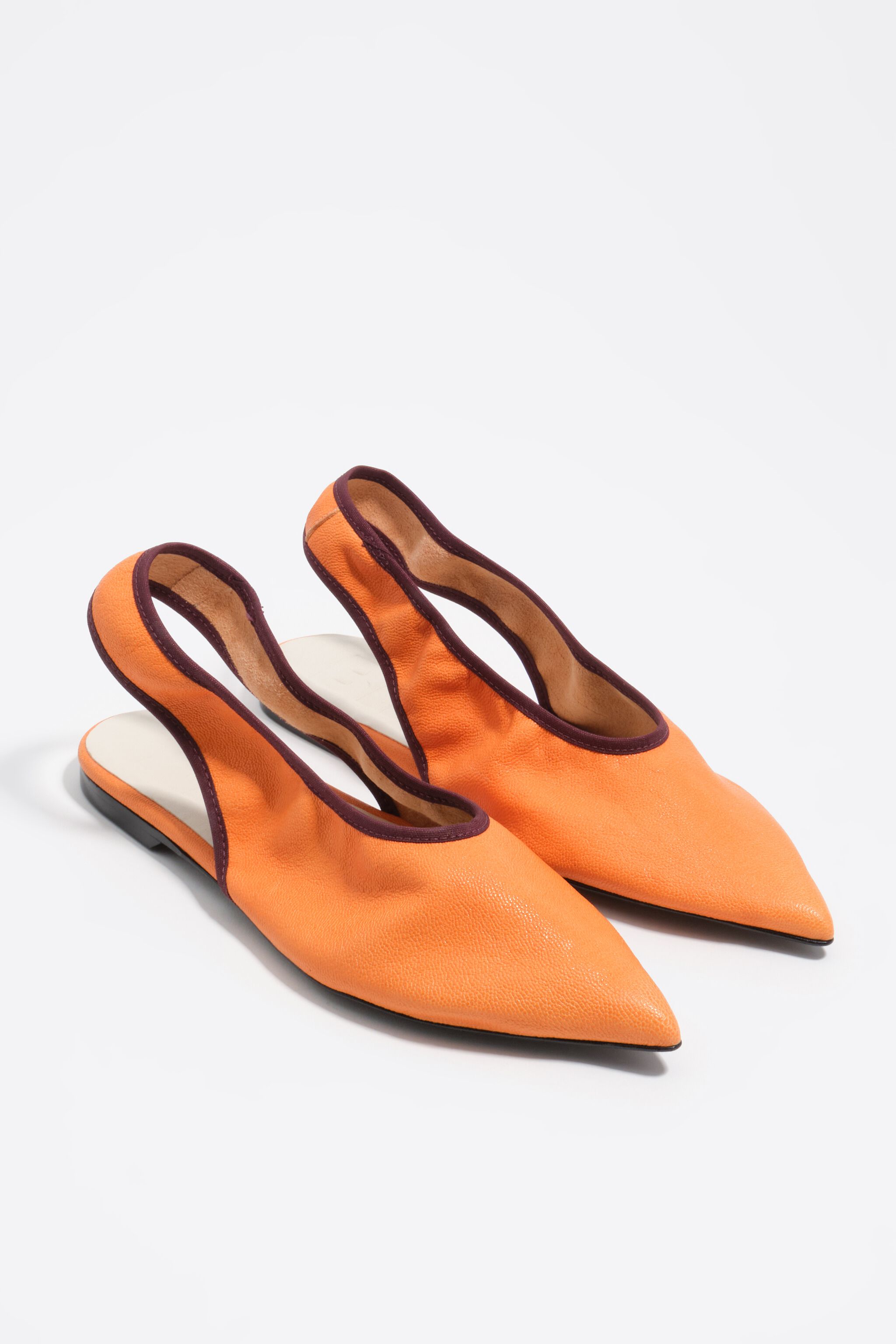 Orange läder slingback-ballerina