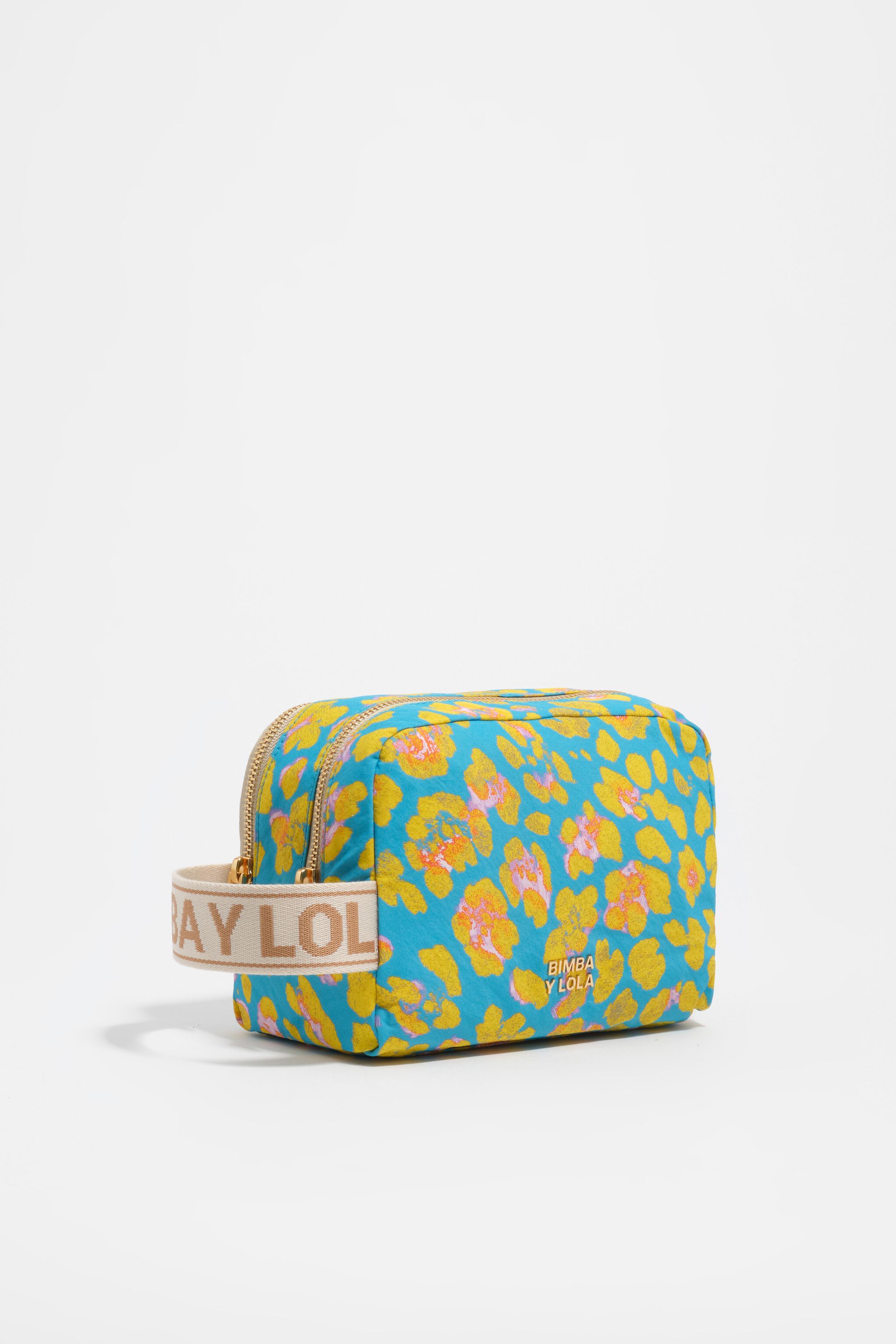 Blå leopardnylon kosmetikkassett