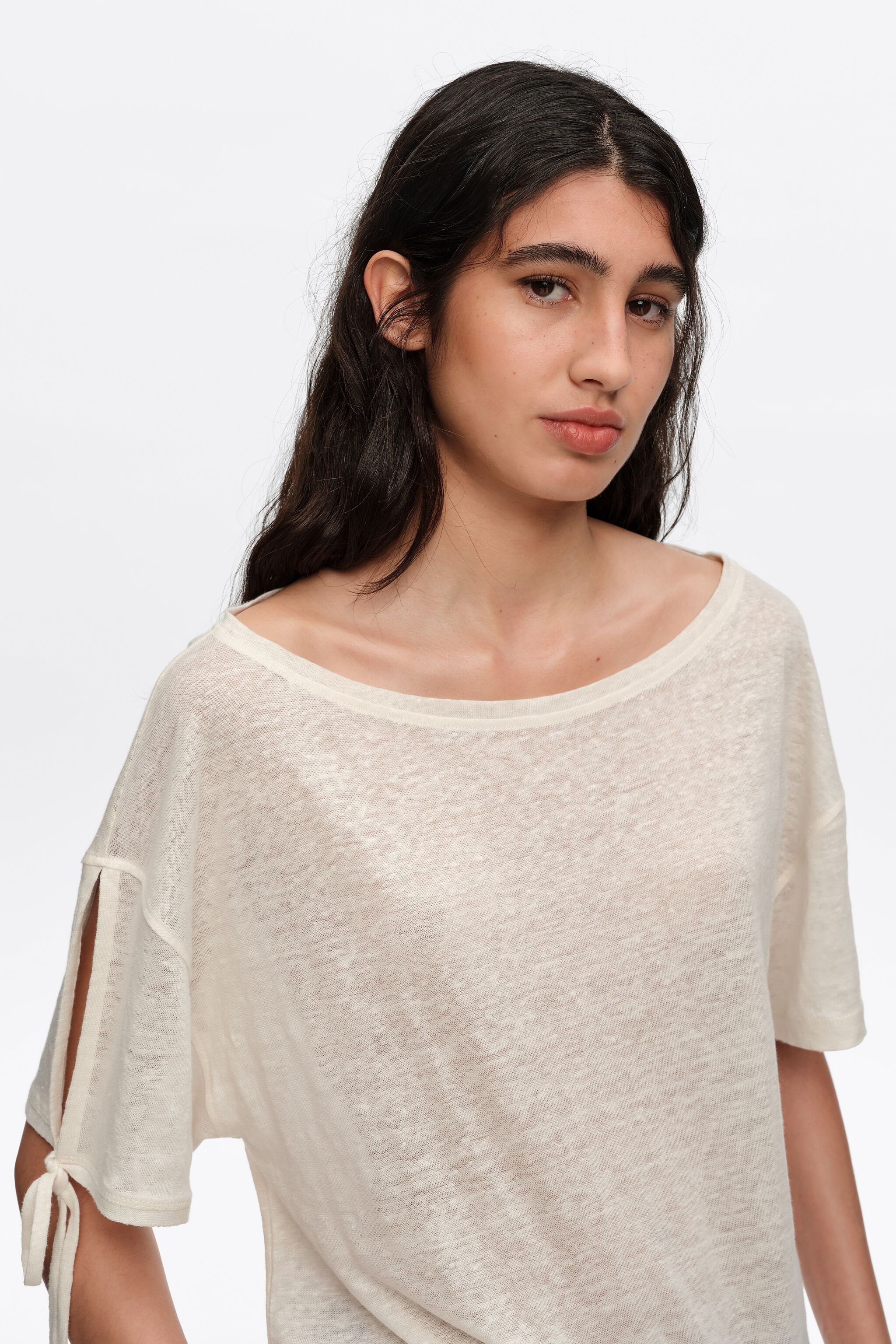 Ivory linne T-shirt med justerbar midja