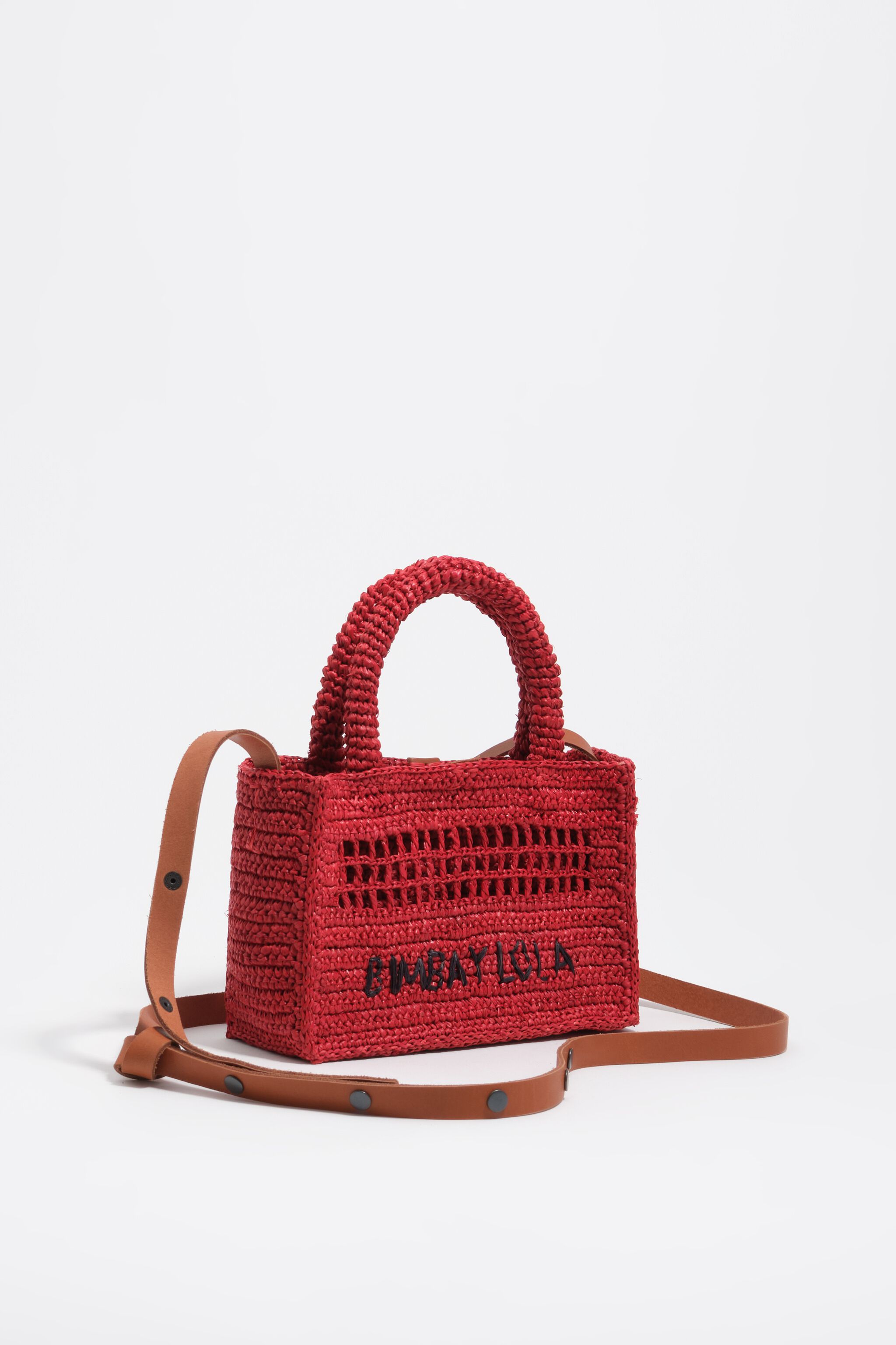 Röd raffia vevad miniatyrbag
