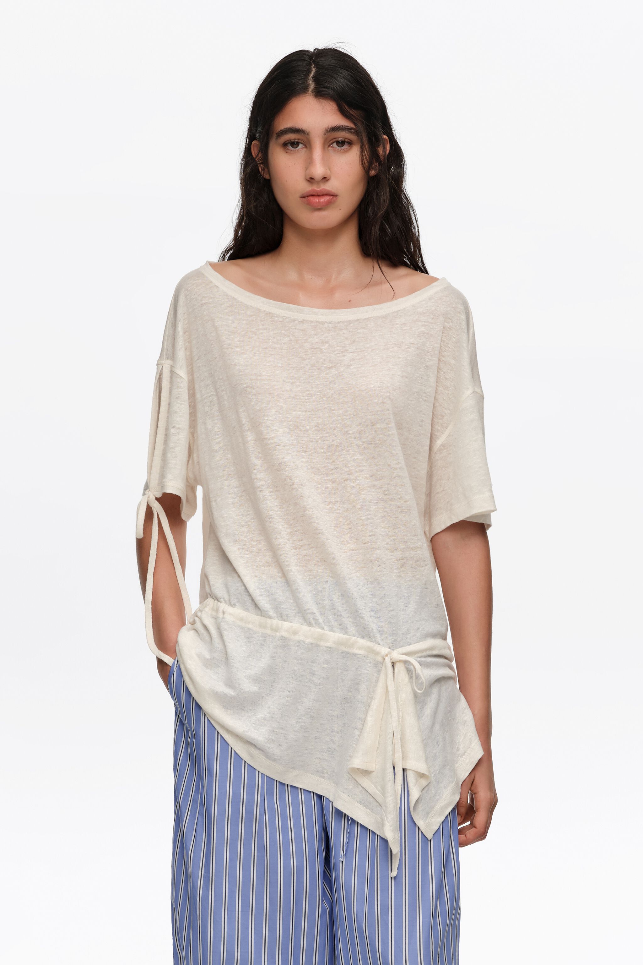 Ivory linne T-shirt med justerbar midja