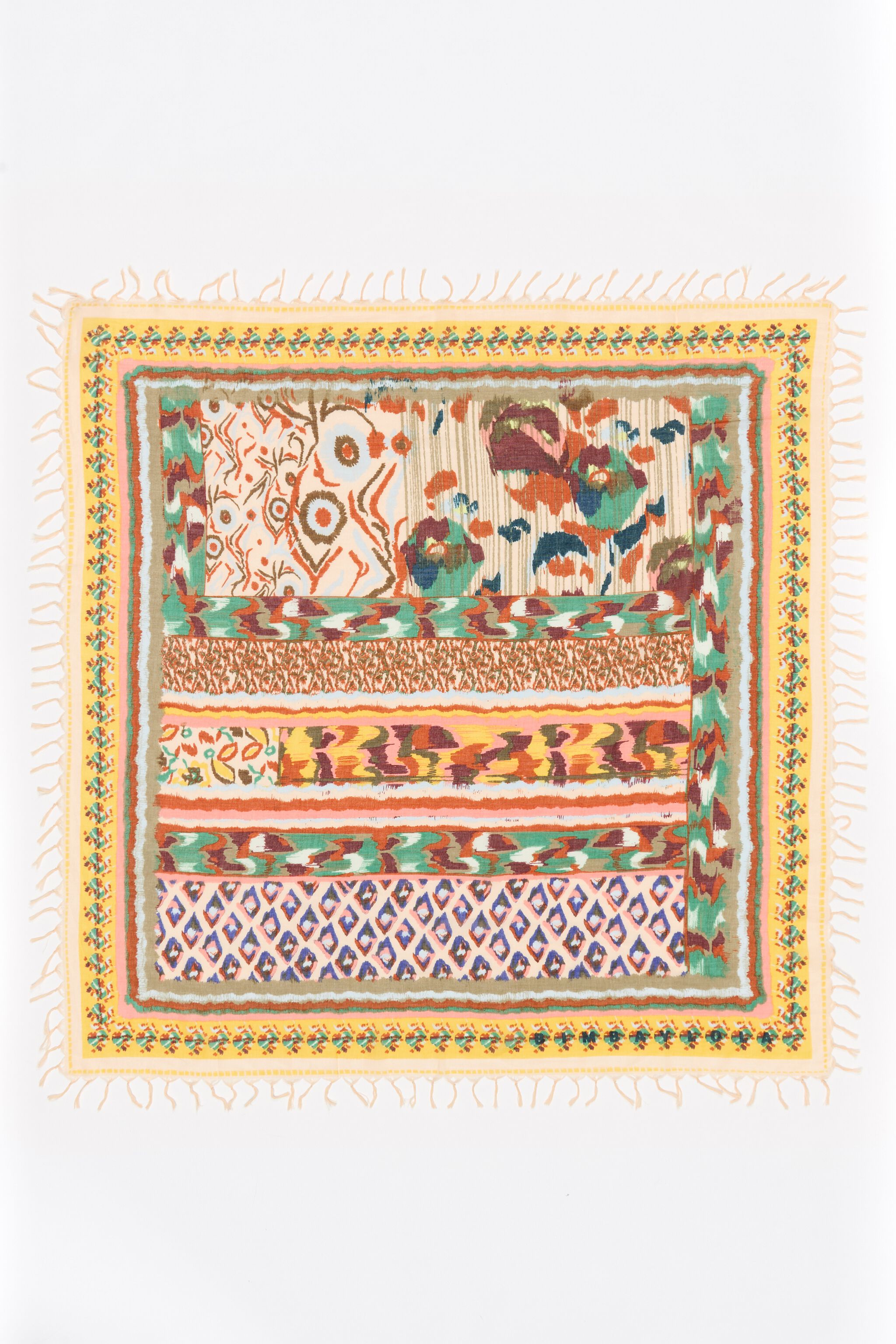 Gul ikatblomster patchwork-schal Gul ikatblomster patchwork-schal