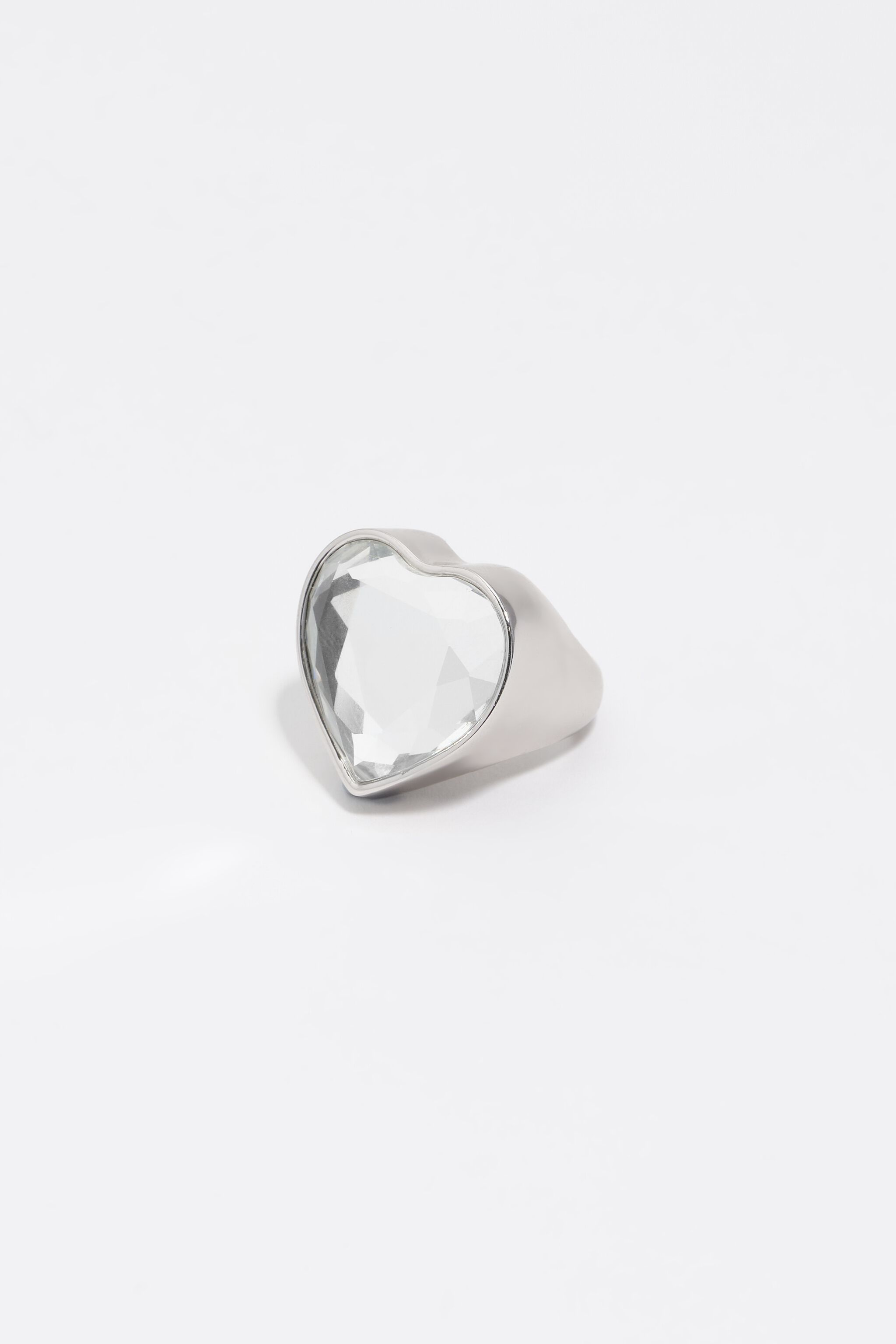 Silver kristall hjärtformad ring
