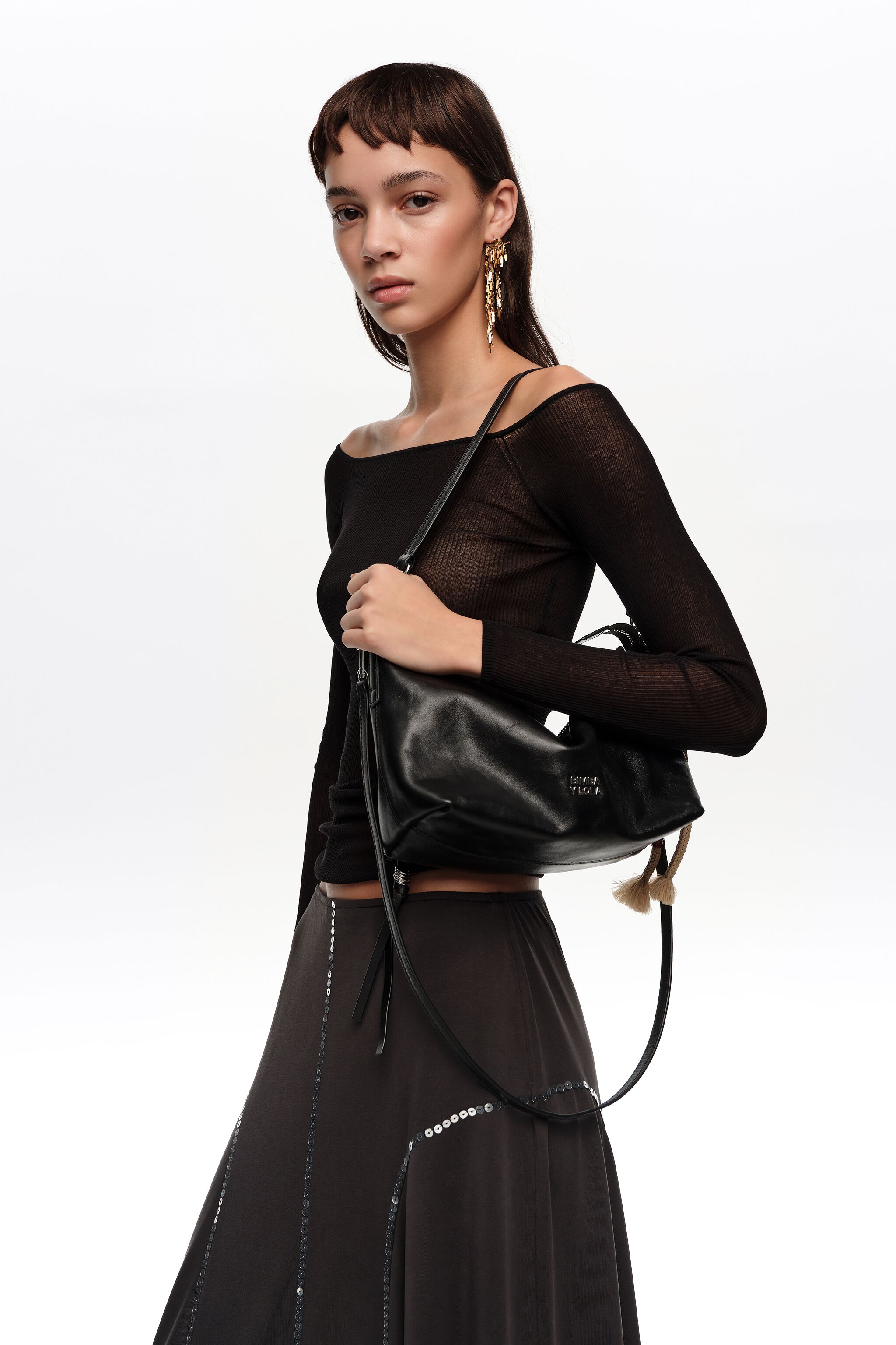 Medium svart läder Trapecio-bag