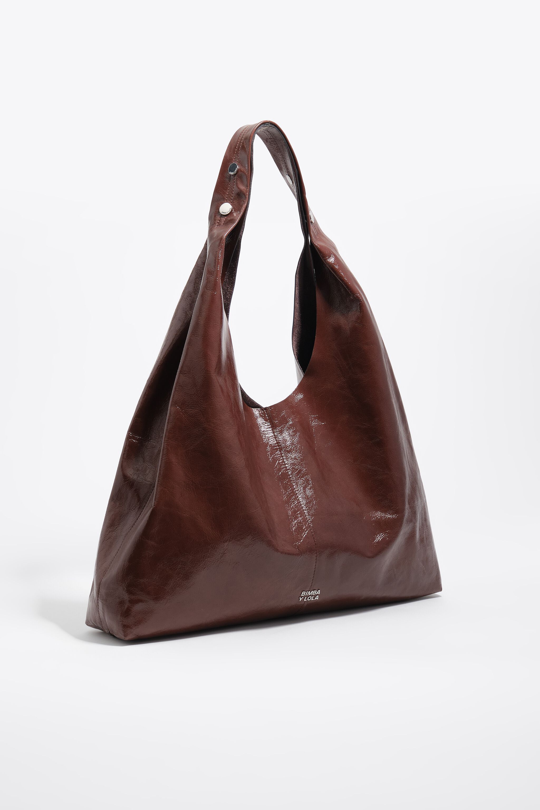 Mocha glänsande läder maxi Bikini Papperssäck