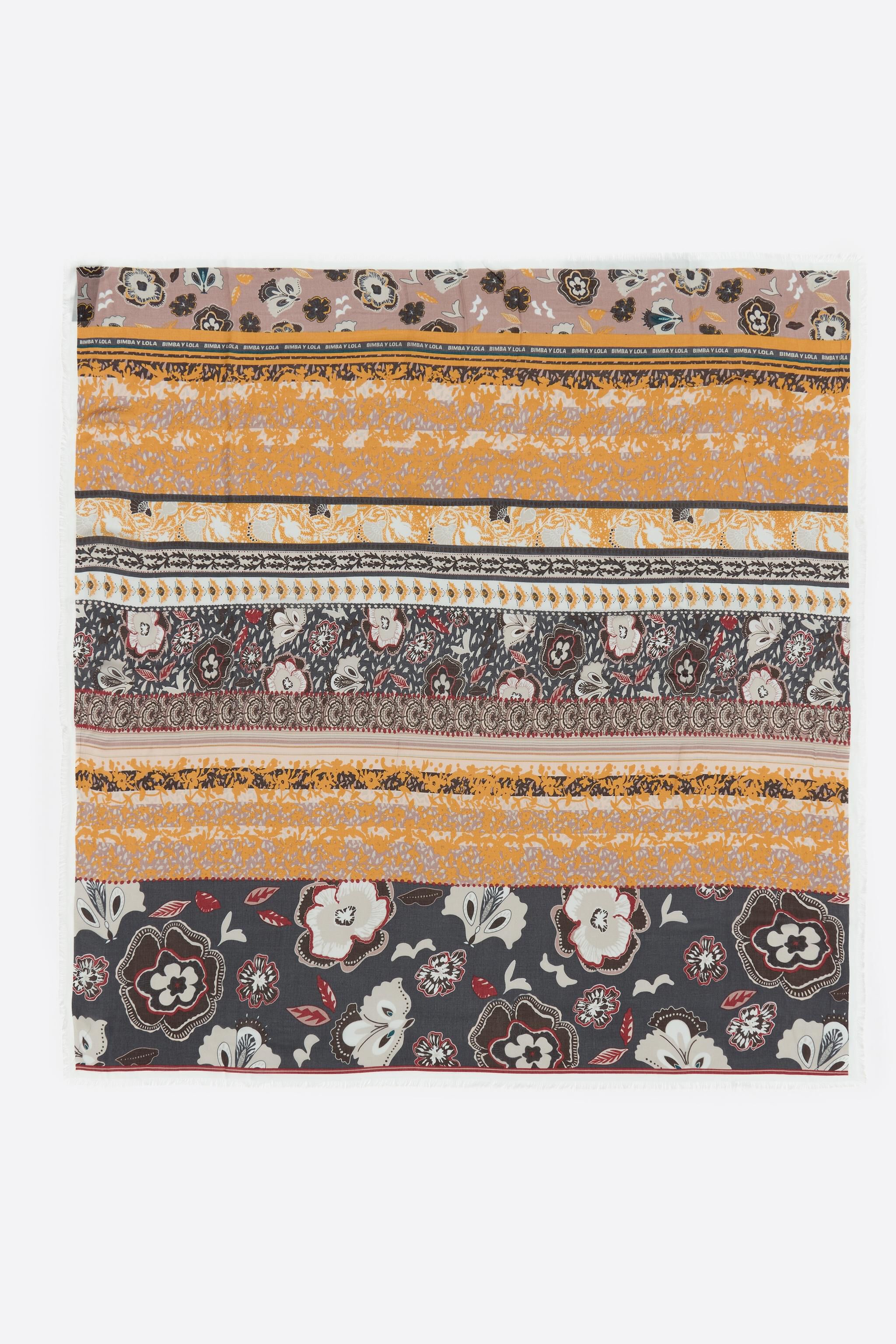 Gra streckad slöja med paisley- och blomstermönster