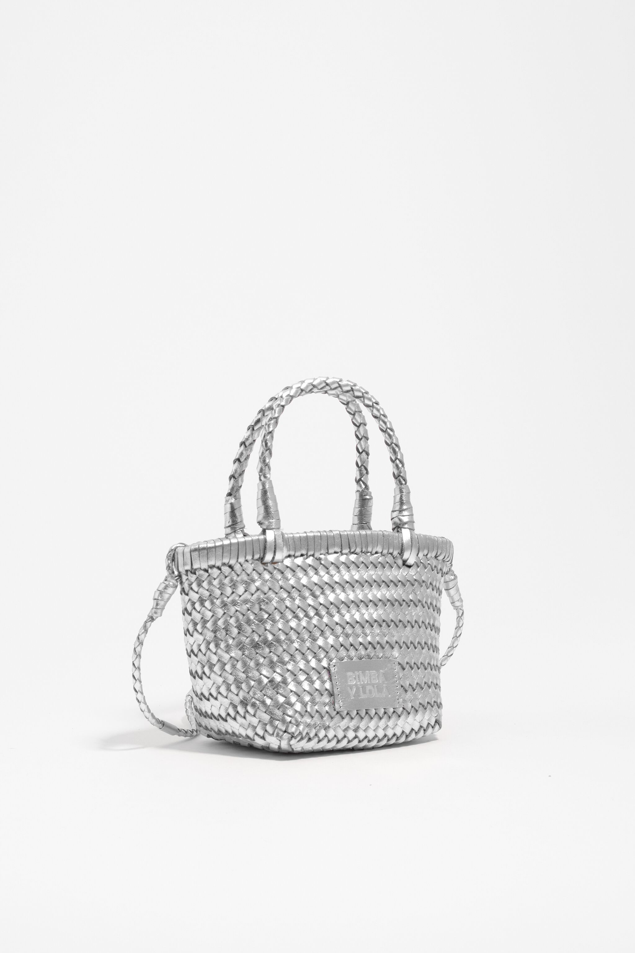 Silverplaterad lädermini väska