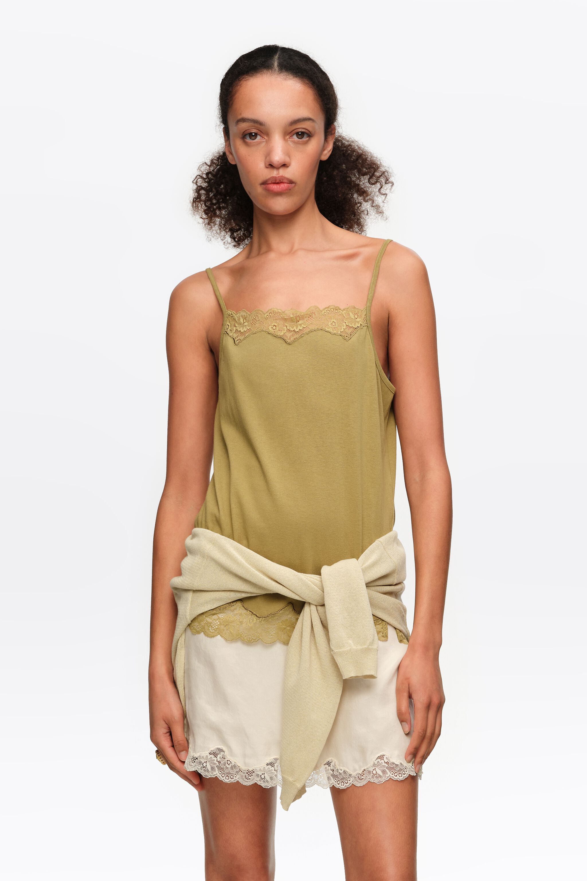 Khaki spetsig strumpa top Khaki spetsig strumpa top